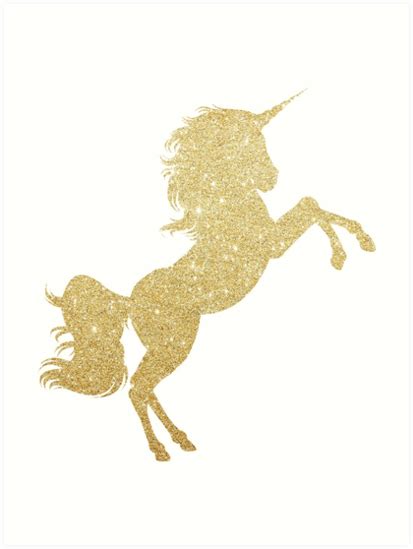 Gold Glitter Unicorn Art Print By Naughtycat Redbubble