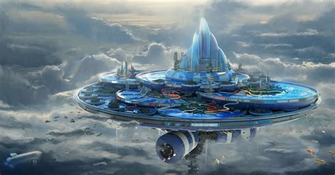 Sci Fi City Floating Island Cloud Aircraft Futuristic Wallpaper Sci Fi