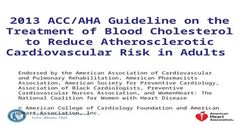 2013 Accaha Guideline On The Treatment Of Blood Cholesterol To Reduce