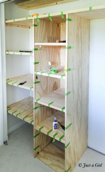 Most people go for the quick install and buy some sort of kit or use right angle shelf. DIY Custom Closet | Just a Girl Blog