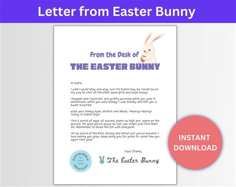 Editable Easter Bunny Letter Template From The Desk Of The Etsy