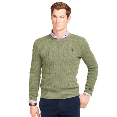 Polo Ralph Lauren Cable Knit Tussah Silk Sweater In Green For Men
