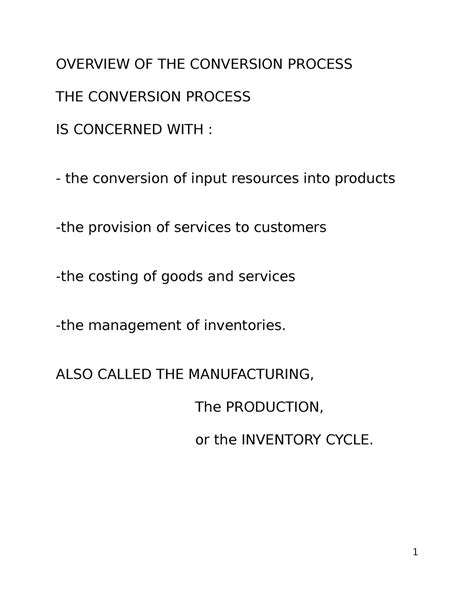 Conversion Business Process Overview Of The Conversion Process The