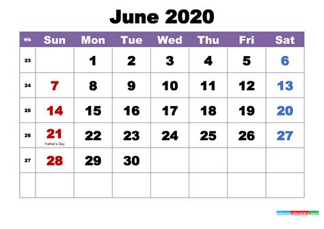 June 2020 Printable Calendar With Holidays Word Pdf