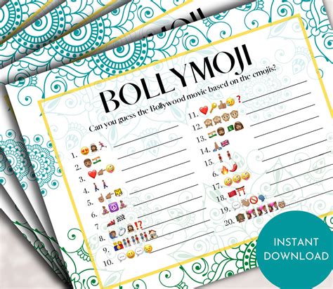 Bollymoji Bollywood Emoji Game Printable Bollywood Trivia Etsy Uk