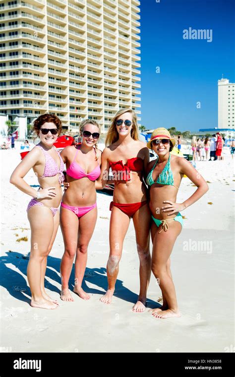 Panama City Beach Florida Spring Break 2011 Four Girls Posing Stock