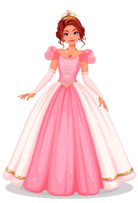 Hermosa Princesa De Pie En Un Hermoso Vestido Largo Rosa Vector