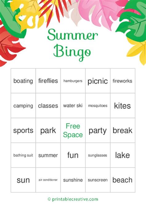 Summertime Bingo Printable Web These Free Printable Summer Bingo Cards