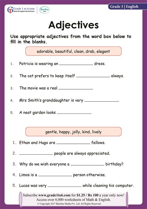 Adjectives And Nouns Worksheets For Grade 2 K5 Learning Grade 2