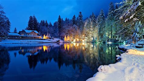 Photo Switzerland Kander Valley Winter Nature Lake Snow 1920x1080