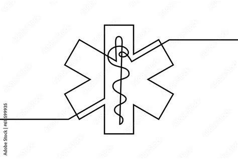 Star Of Life Medical Sign In Continuous Line Art Drawing Style