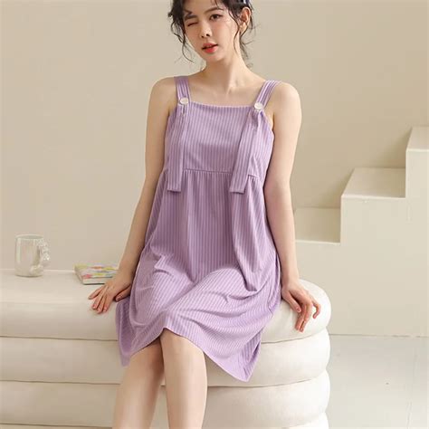 Summer Nightgowns Women Modal Sleeveless Spaghetti Strap Sleepshirts Casual Home Dress