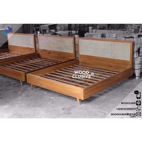 Jual Dipan Bed Minimalis Headboard Kombinasi Rotan Kayu Jati Kab Jepara Woodclusive