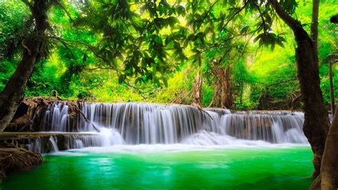Beautiful Background Green River Waterfall In Kanchanaburi