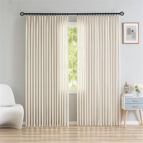 Oyring Extra Wide Pinch Pleated Faux Linen Light Filtering Curtains