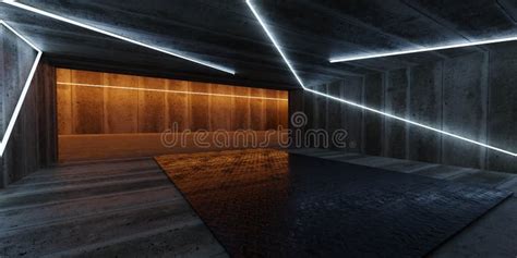 Dark Empty Concrete Industrial Basement Hall Futuristic Design With