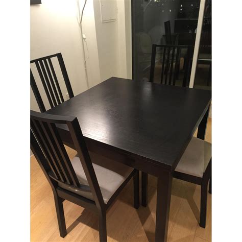 Ikea Bjursta Brown Black Extendable Dining Table W 4 Matching Chairs