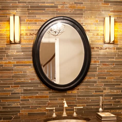 Wooden Oval Bathroom Mirror Rispa
