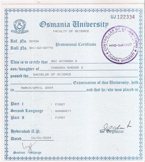 Provisional Certificate Of Mba