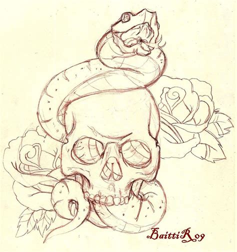 Skull And Snake Sketch On Deviantart Snake
