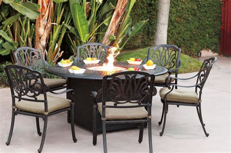 Outdoor fire pit tables & sets. Patio Furniture Dining Set Cast Aluminum 60" Round Propane ...