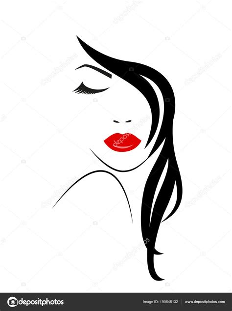 Logotipo Mujer Bonita Con Pelo Largo Labios Rojos — Vector