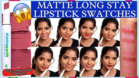 MAMAEARTH MOISTURE MATTE LONG STAY LIPSTICK REVIEW SWATCHES WEAR TEST