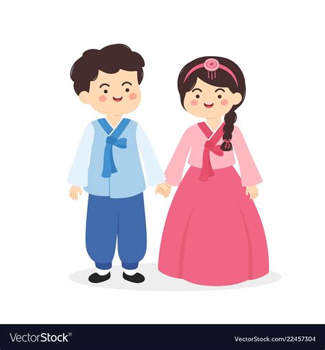 Korean Traditional Hanbok Png Transparent Couple Wearing Beautiful