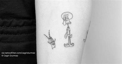 Fine Line Squidward And Plankton Tattoo Located On The