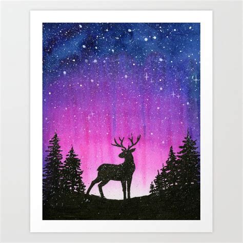 Buy Galaxy Forest Reindeer Art Print By Olechka Worldwide Shipping