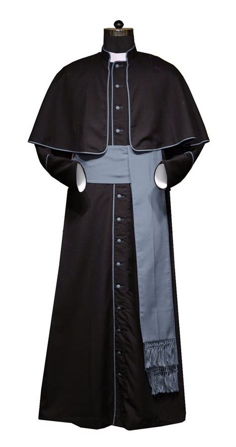 Black Cassock For Clergy Priests Black Cassock With Grey Trims And Attached Cape Ebay Grey