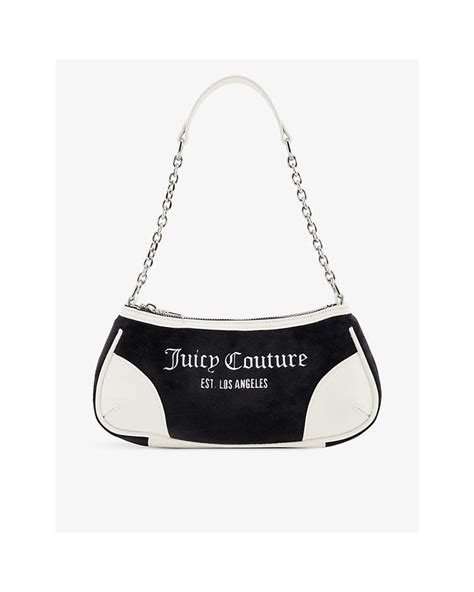 Juicy Couture Logo Embroidered Velour Shoulder Bag In Black Lyst