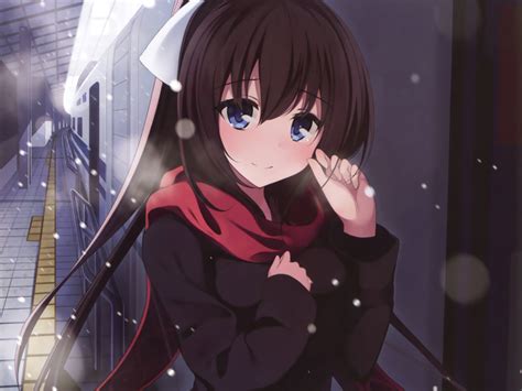 Desktop Wallpaper Cute Blue Eyes Anime Girl Winter Hd
