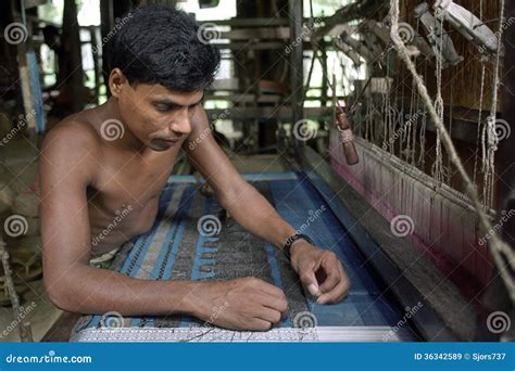 Portrait Of Working Weaver In Weaving Mill Editorial Stock Image