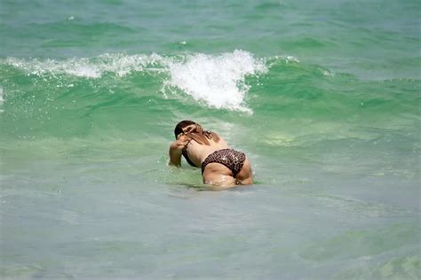 Carolina Dieckmann Wearing A Leopard Print Tube Bikini On A Beach In