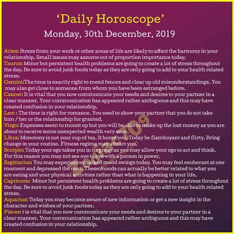 30th December 2019 Horoscope Revive Zone