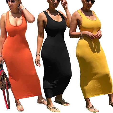 Womens Sexy Bodycon Tank Dress Sleeveless Lace Up Backless Basic Midi Club Dresses