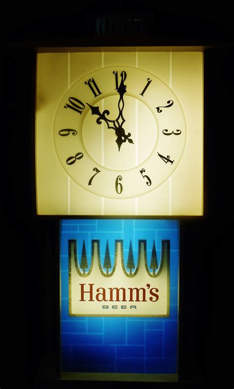 Very Rare HAMM"S Lighted Clock Sign, circa 1980's Lighted Bar Signs