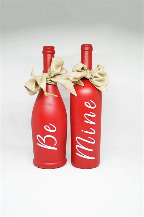 Be Mine Wine Bottles Valentines Day Decoration Romantic Etsy Valentines Wine Bottle Crafts