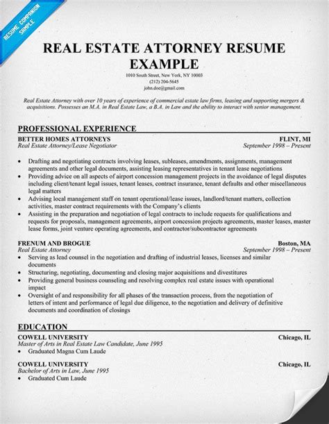 Real Estate Attorney Resume Example Career Ladder Pinterest