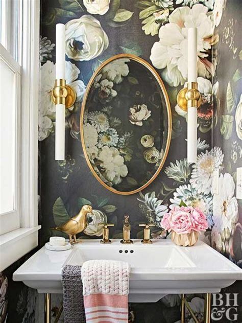Get The Look Moody Floral Powder Room Bathroom Wallpaper Modern