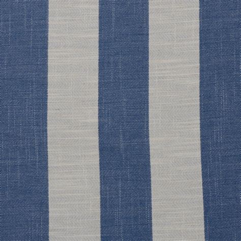 Royal Blue Stripe Linen Upholstery Fabric By The Yard