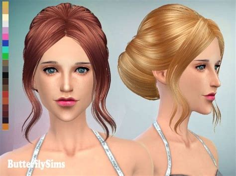 Butterflysims Hair 085 Sims 4 Downloads Sims Hair Bun Hairstyles