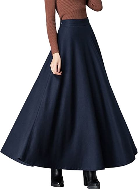 Femirah Women S Blue Winter Warm Wool Skirt Maxi Long Woolen Skirt