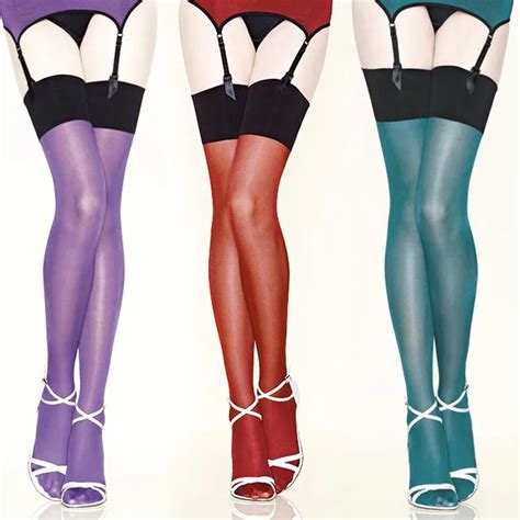 40pcslot Womens Multi Color Oil Shine Shiny Thigh High Stockings