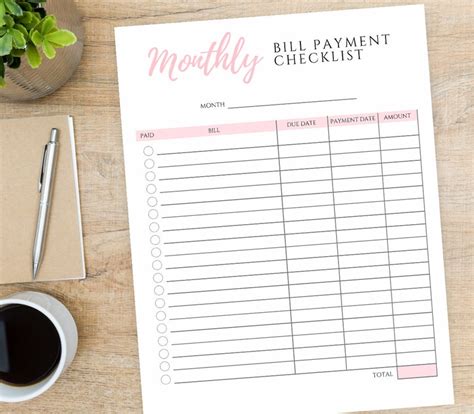 Monthly Bill Payment Tracker Printable Bill Pay Checklist Etsy