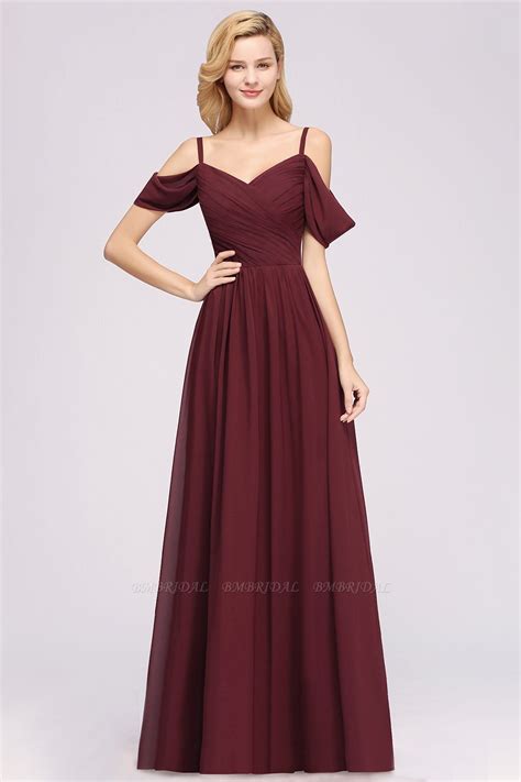 Bmbridal Chic Off The Shoulder Burgundy Bridesmaid Dress With Spaghetti