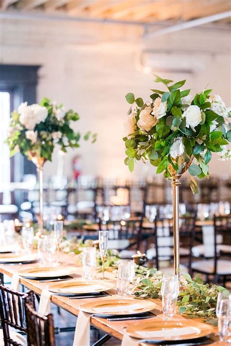A fancy updo plus white spaghetti straps could push. White and Gold and Greenery Wedding Decor | Gold wedding ...