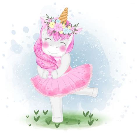 Cute Unicorn Ballerina With Flower Crown Illustration Cute Unicorn