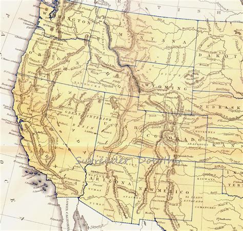 Vintage United States Map West Coast 1871 Victorian Lippencott